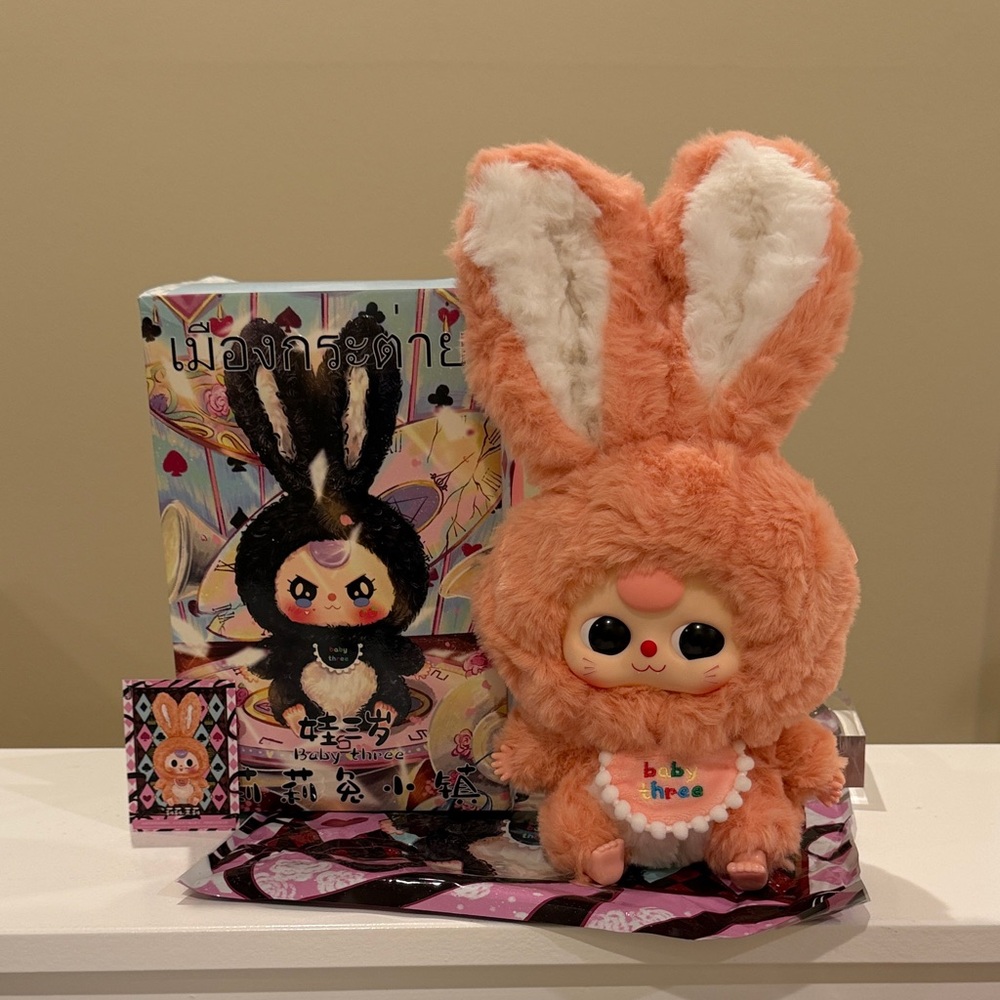 New Baby Three LILY RABBIT TOWN V1 Peach Bunny with Boba Eyes Plush Doll